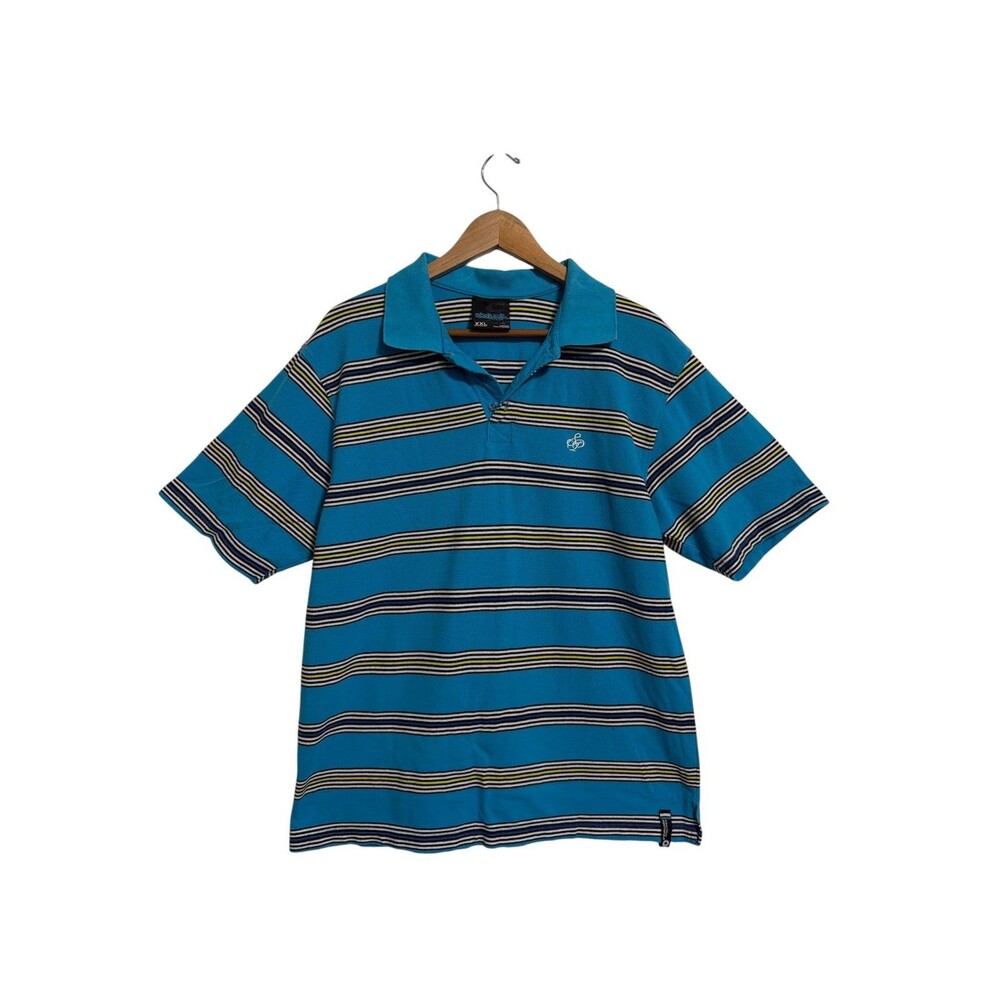 Southpole Polo Shirt Mens XXL Blue Striped Y2K Streetwear Cotton Short Sleeve‎